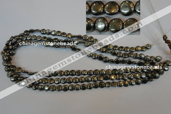 CPY300 15.5 inches 7mm flat round pyrite gemstone beads wholesale