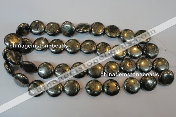 CPY305 15.5 inches 20mm flat round pyrite gemstone beads wholesale