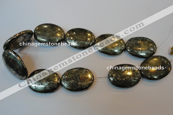 CPY313 15.5 inches 30*40mm oval pyrite gemstone beads wholesale