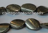 CPY335 15.5 inches 13*18mm twisted oval pyrite gemstone beads