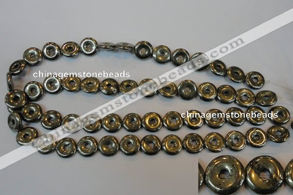 CPY337 15.5 inches 14mm donut pyrite gemstone beads wholesale