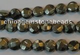 CPY341 15.5 inches 8mm faceted coin pyrite gemstone beads wholesale