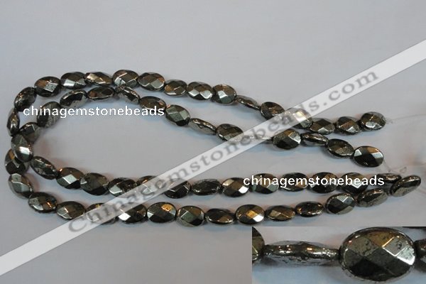 CPY343 15.5 inches 10*14mm faceted oval pyrite gemstone beads wholesale