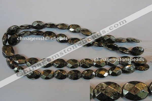 CPY344 15.5 inches 13*18mm faceted oval pyrite gemstone beads wholesale