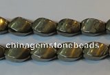 CPY346 15.5 inches 8*12mm twisted rice pyrite gemstone beads wholesale