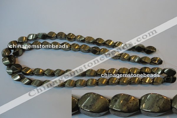 CPY346 15.5 inches 8*12mm twisted rice pyrite gemstone beads wholesale