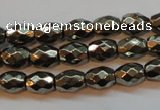 CPY371 15 inches 6*8mm faceted rice pyrite gemstone beads