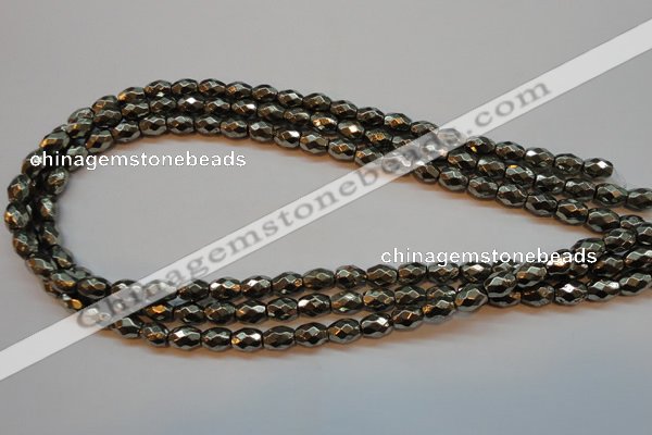 CPY371 15 inches 6*8mm faceted rice pyrite gemstone beads