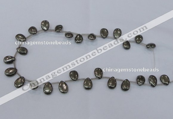 CPY383 Top drilled 10*14mm flat teardrop pyrite gemstone beads