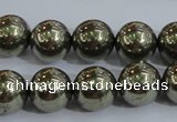 CPY405 15.5 inches 12mm round pyrite gemstone beads wholesale