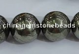 CPY409 15.5 inches 20mm round pyrite gemstone beads wholesale