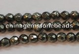 CPY49 16 inches 4mm faceted round pyrite gemstone beads wholesale