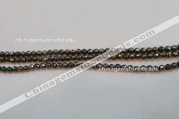 CPY49 16 inches 4mm faceted round pyrite gemstone beads wholesale