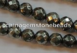 CPY50 16 inches 6mm faceted round pyrite gemstone beads wholesale