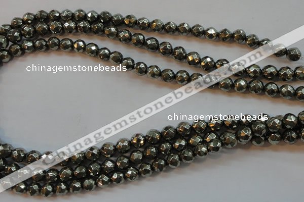 CPY50 16 inches 6mm faceted round pyrite gemstone beads wholesale