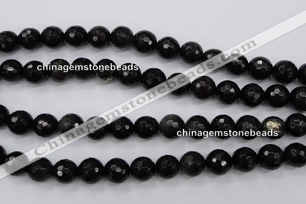 CPY504 15.5 inches 12mm faceted round natural chalcopyrite beads