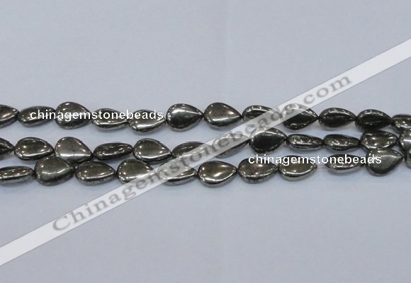 CPY579 15.5 inches 15*20mm flat teardrop pyrite gemstone beads