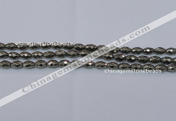 CPY603 15.5 inches 8*12mm faceted rice pyrite gemstone beads