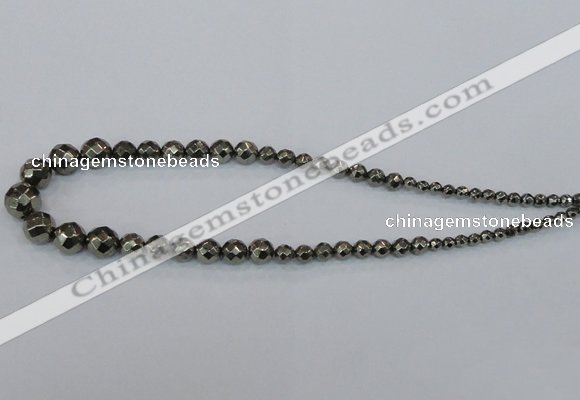 CPY615 15.5 inches 4mm - 12mm faceted round pyrite gemstone beads