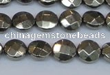 CPY626 15.5 inches 10mm faceted coin pyrite gemstone beads