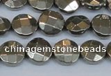 CPY627 15.5 inches 12mm faceted coin pyrite gemstone beads