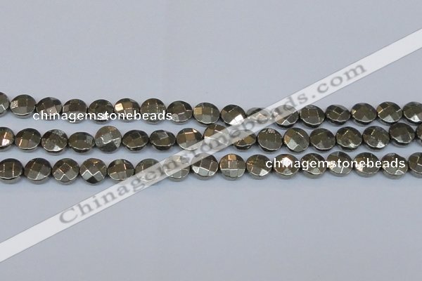 CPY627 15.5 inches 12mm faceted coin pyrite gemstone beads