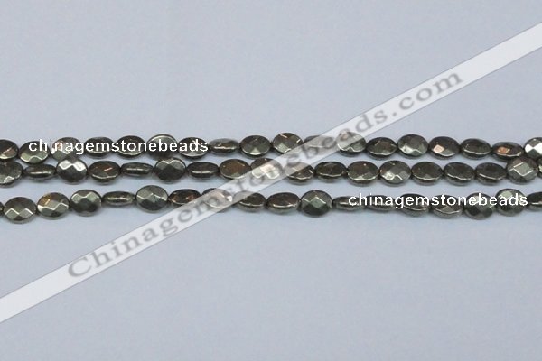 CPY631 15.5 inches 8*10mm faceted oval pyrite gemstone beads