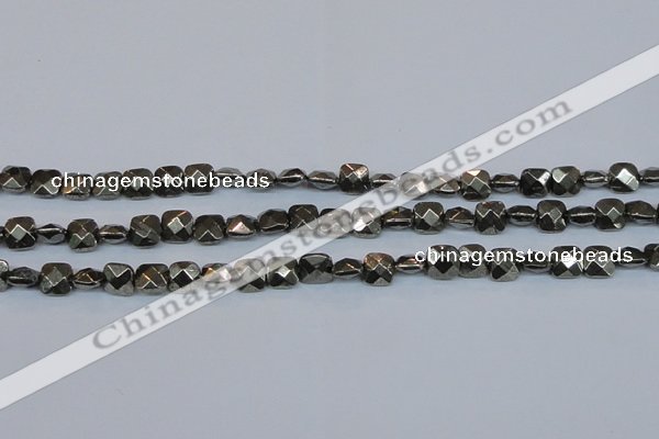 CPY635 15.5 inches 8*8mm faceted square pyrite gemstone beads