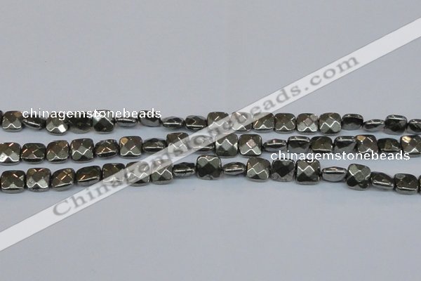 CPY636 15.5 inches 10*10mm faceted square pyrite gemstone beads