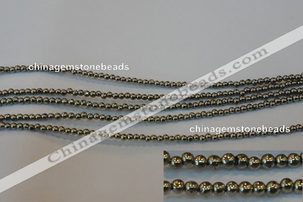 CPY70 15.5 inches 2mm round pyrite gemstone beads wholesale