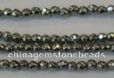 CPY72 15.5 inches 2mm faceted round pyrite gemstone beads wholesale