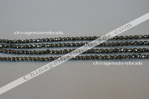 CPY73 15.5 inches 3mm faceted round pyrite gemstone beads wholesale