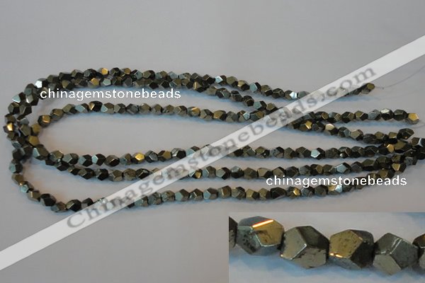 CPY76 15.5 inches 5-6mm faceted nuggets pyrite gemstone beads