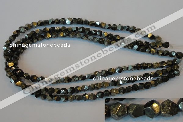 CPY77 15.5 inches 7-8mm faceted nuggets pyrite gemstone beads