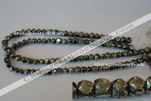 CPY78 15.5 inches 8-9mm faceted nuggets pyrite gemstone beads