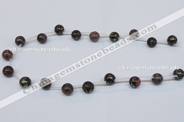 CPY780 Top drilled 10mm round pyrite gemstone beads wholesale