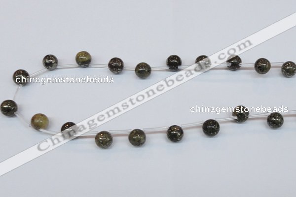 CPY782 Top drilled 10mm round pyrite gemstone beads wholesale