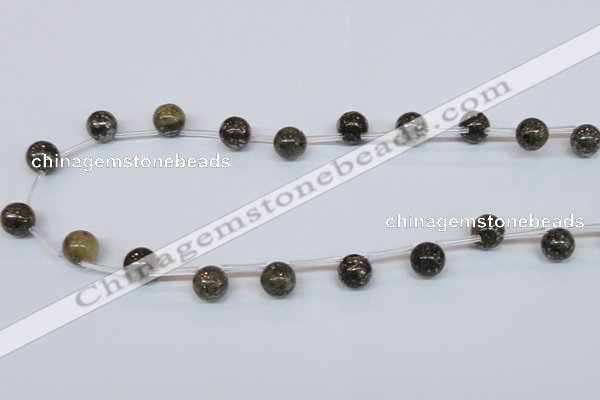 CPY782 Top drilled 10mm round pyrite gemstone beads wholesale