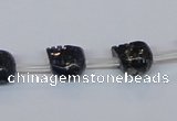 CPY787 Top drilled 8mm carved skull pyrite gemstone beads