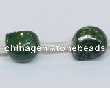 CPY795 Top drilled 12mm carved skull pyrite gemstone beads