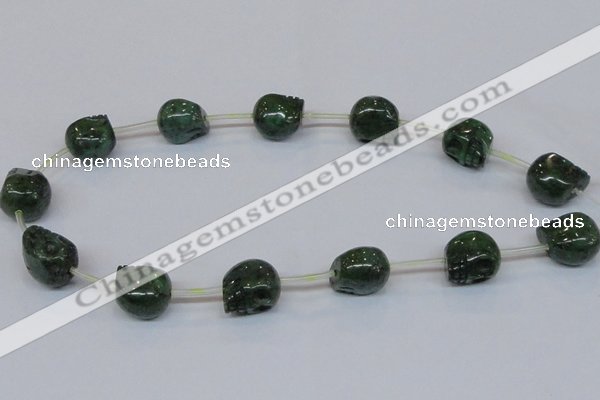 CPY797 Top drilled 16mm carved skull pyrite gemstone beads