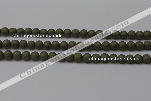 CPY814 15.5 inches 6mm round matte pyrite beads wholesale