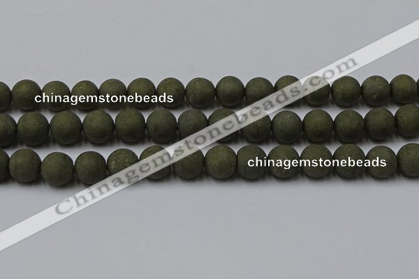 CPY817 15.5 inches 12mm round matte pyrite beads wholesale