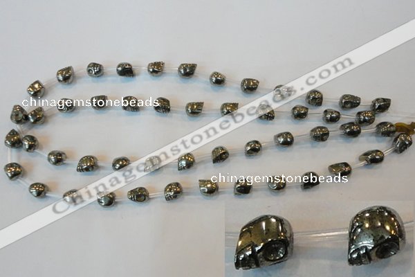 CPY83 15.5 inches 8mm carved skull pyrite gemstone beads wholesale