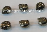 CPY84 15.5 inches 10mm carved skull pyrite gemstone beads wholesale