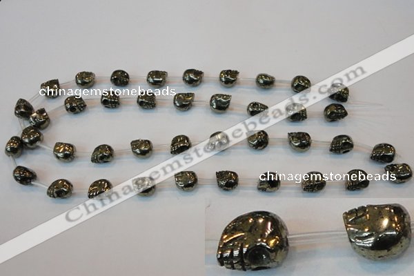 CPY84 15.5 inches 10mm carved skull pyrite gemstone beads wholesale