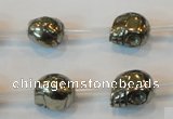 CPY85 15.5 inches 12mm carved skull pyrite gemstone beads wholesale