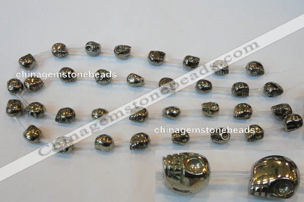 CPY85 15.5 inches 12mm carved skull pyrite gemstone beads wholesale