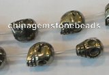 CPY86 15.5 inches 13mm carved skull pyrite gemstone beads wholesale