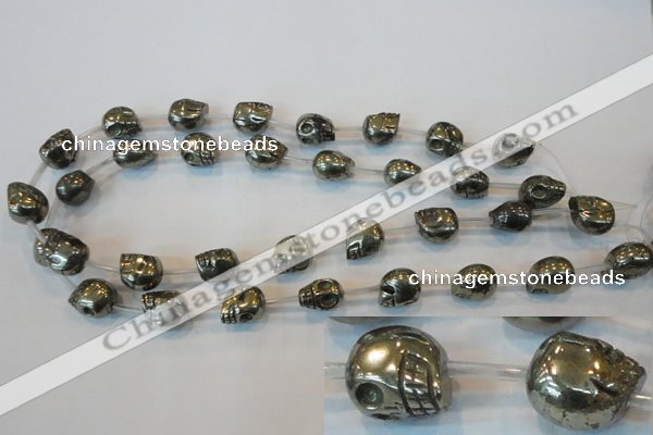 CPY86 15.5 inches 13mm carved skull pyrite gemstone beads wholesale